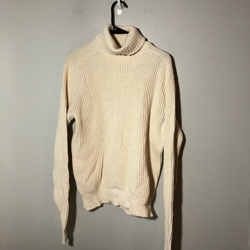 Vintage garnet hill cream shaker knit turtleneck sweater womens L cotton preppy